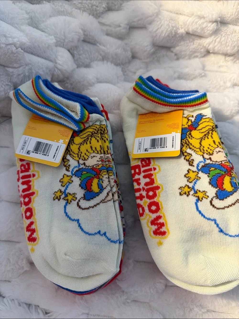 Rainbow Brite Cream Ankle Socks with Rainbow Trim